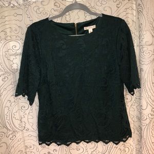 Emerald Green lace top. 3/4 sleeve. Size M